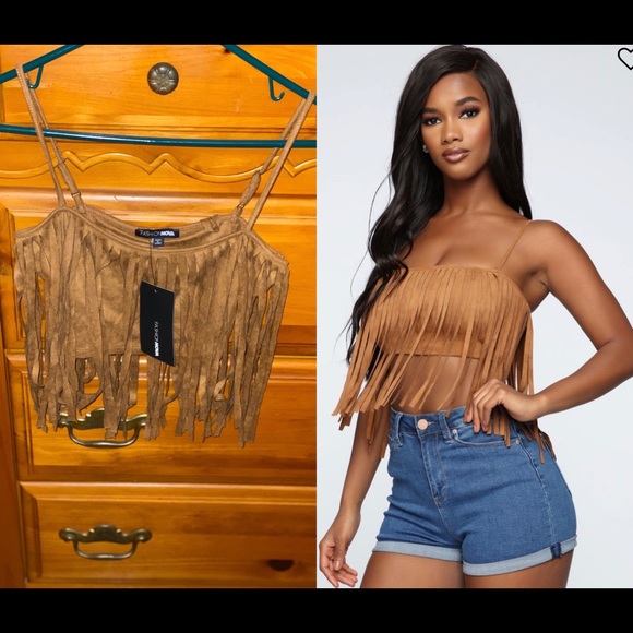 suede fringe crop top